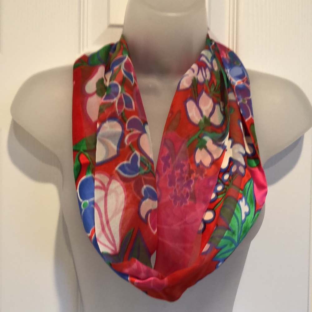 Floral Silk Scarf Tailored Oblong Scarf VTG - Picture 3 of 12